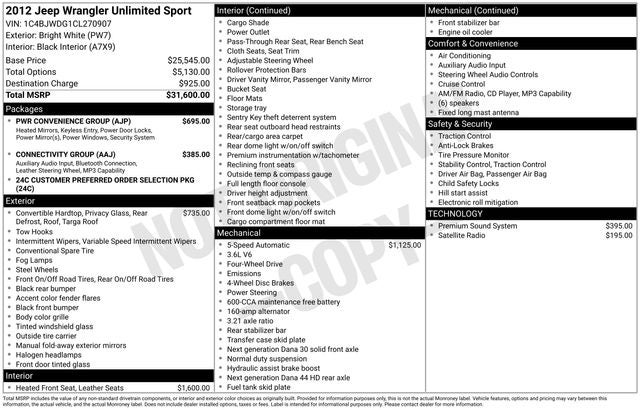 2012 Jeep Wrangler Unlimited Sport