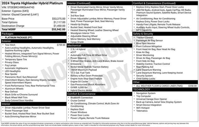 2024 Toyota Highlander Hybrid Platinum