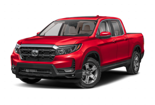 Red 2026 Honda Ridgeline shown from the front quarter against a plain background